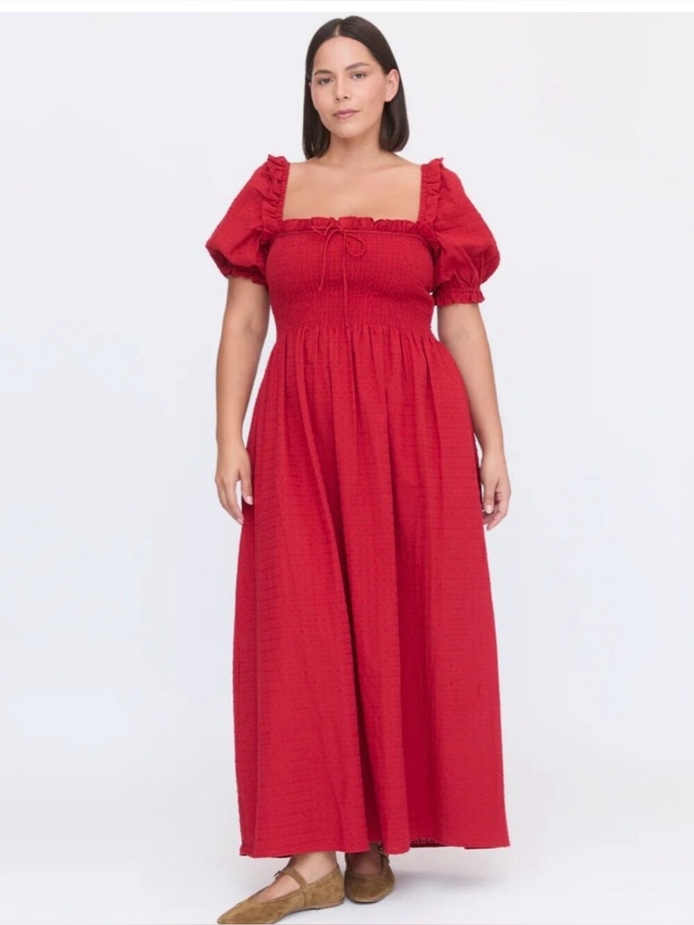 Hill House Scarlett Midi Nap Dress Chili Red Textured Clip Dot